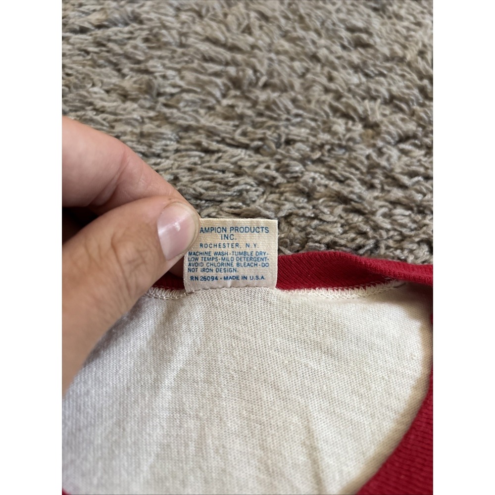 Vintage Champion T-Shirt Mens Medium White Red Ringer Klamath County YMCA Staff - Picture 4 of 10